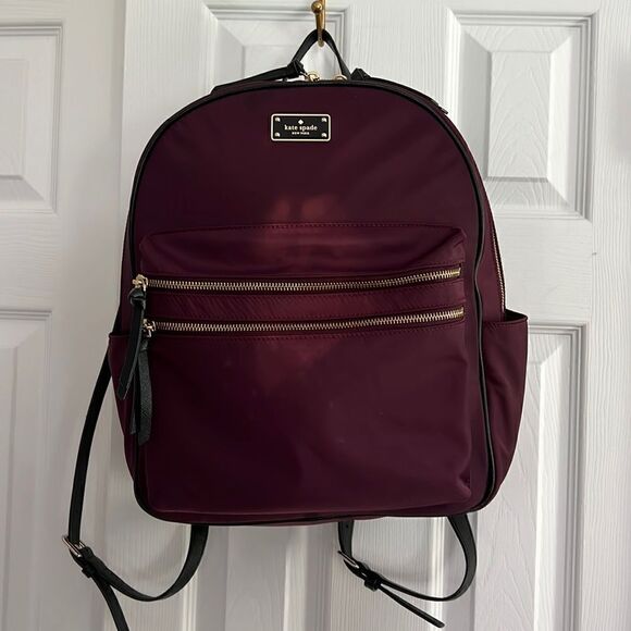Kate Spade Large Nylon Laptop Backpack In Burgundy - Picture 1 of 14